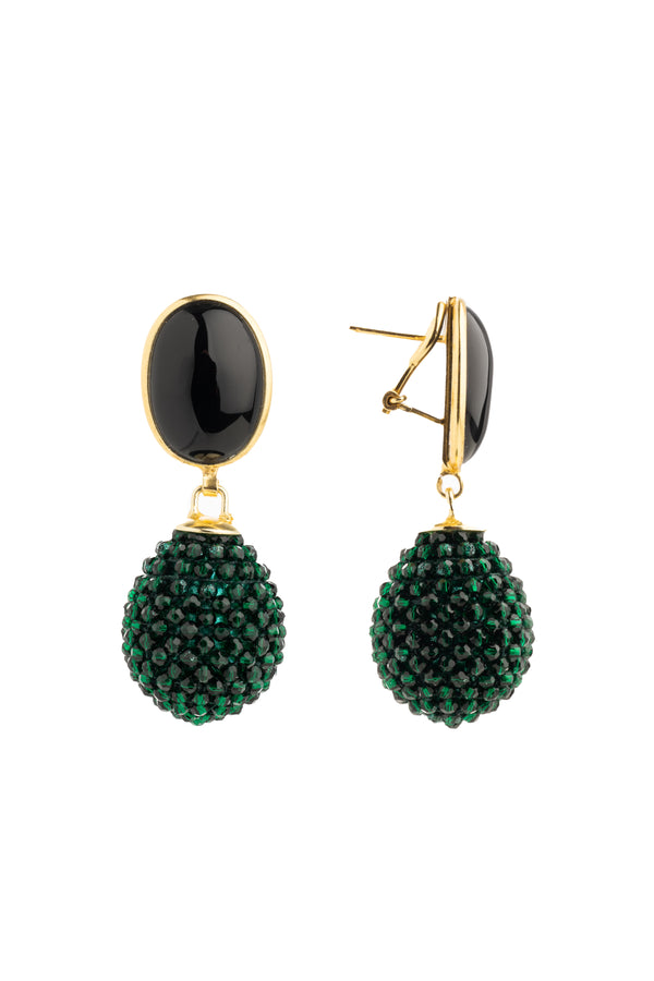 Onyx and Green Agate Earring