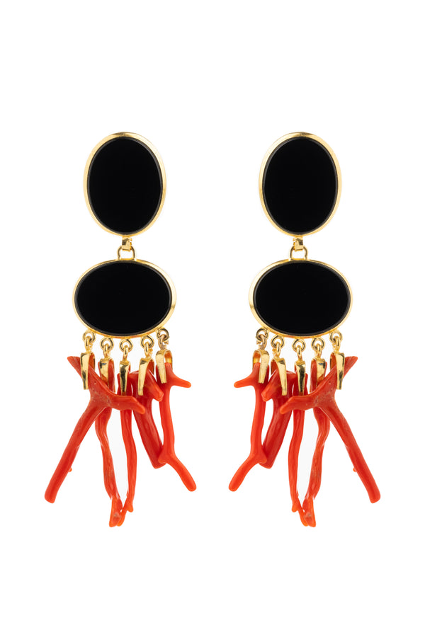 Onyx and Coral Earrings